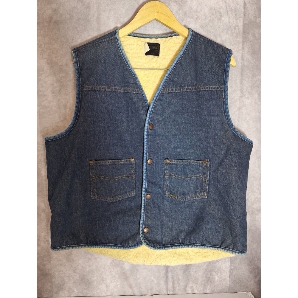 Vintage Sears Roebucks Denim Vest Mens XL Blue Denim Sherpa Lined Workwear USA